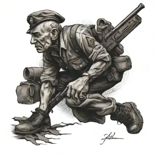fallen soldier grandpa tattoo design idea