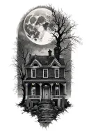 Salem witch trials, house of the seven gables, and jacob marley, gravestones, full moon, witches, 1692. tattoo design idea