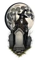 Salem witch trials, house of the seven gables, and jacob marley, gravestones, full moon, witches, 1692. tattoo design idea