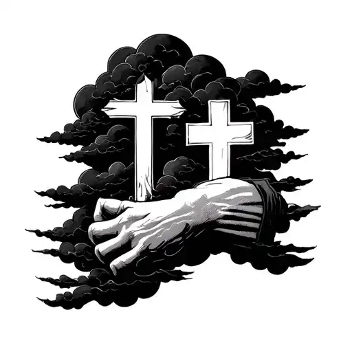crosses by the wrist with dark clouds tattoo design idea