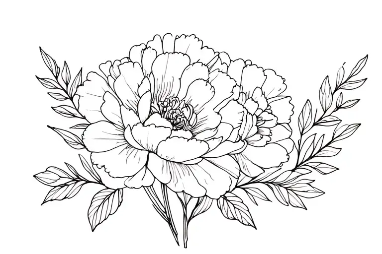 peonies, snowdrop flower and carnations  tattoo design idea
