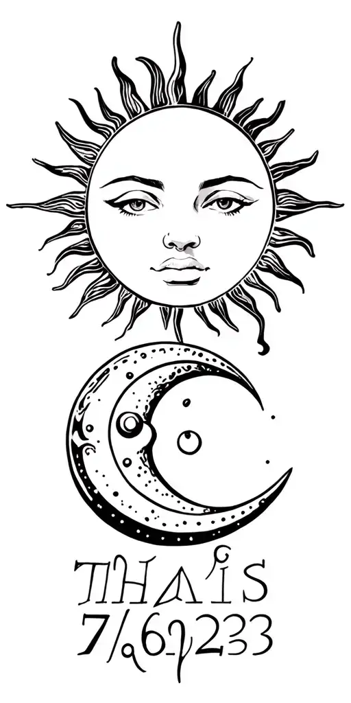 "Thais 7/6/2023" Sun and Moon tattoo design idea