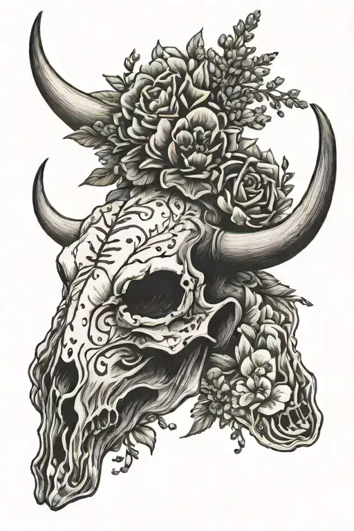 Texas longhorn skull bluebonnet tattoo design idea
