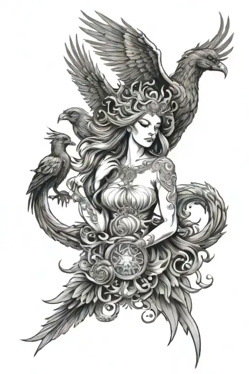 Hecate goddess & Phoenix tattoo design idea
