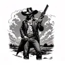 outlaw gunslinger standing against a storm tattoo design idea