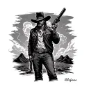 outlaw gunslinger standing against a storm tattoo design idea