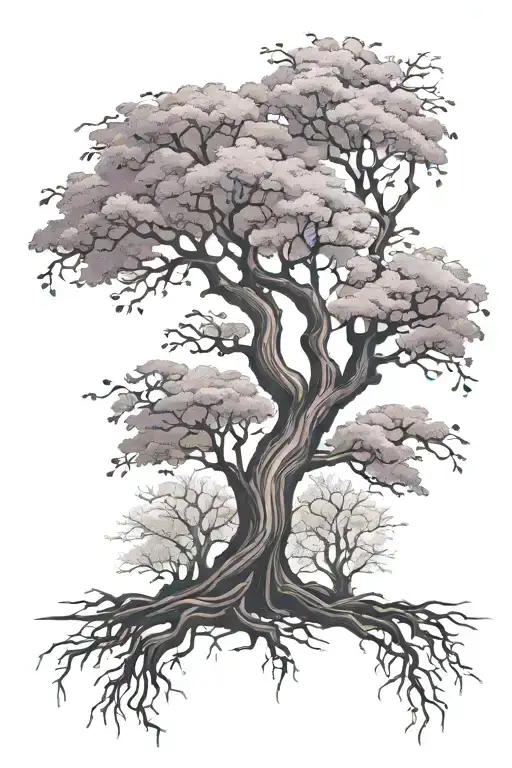 feminine art deco violet willow old tree growing tattoo design idea