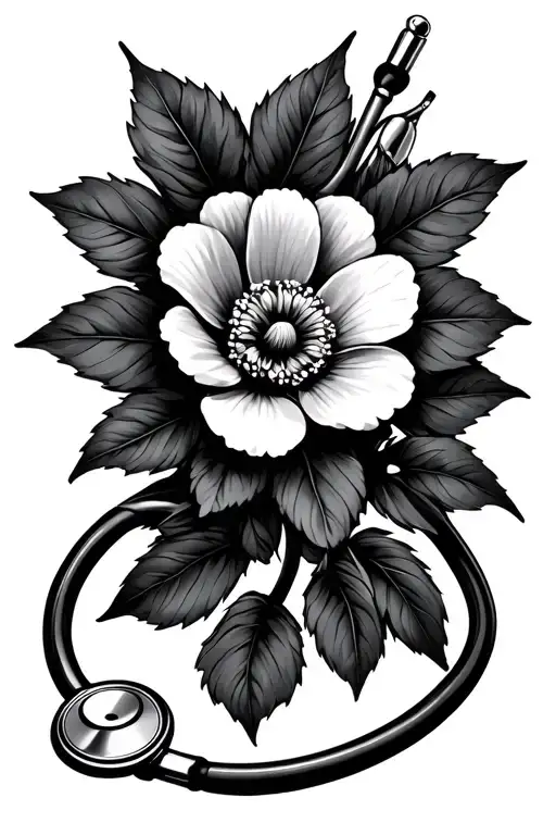 primrose flower, stethoscope intertwined tattoo design idea