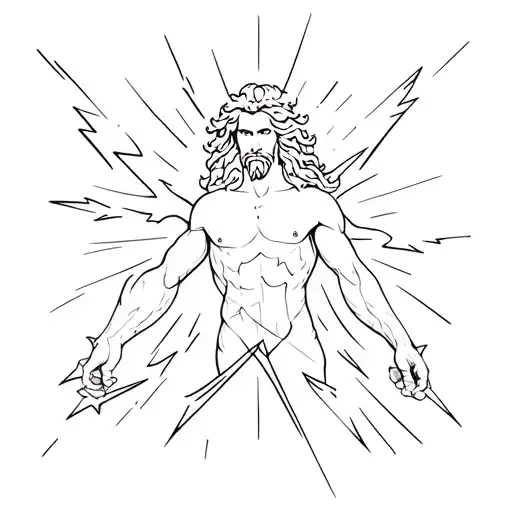 ZEUS HOLDING LIGHTNING BOLTS tattoo design idea