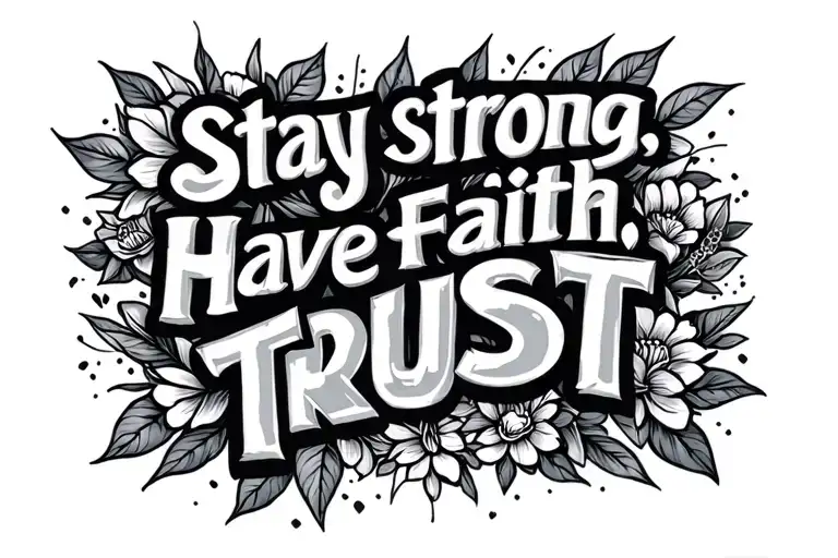 "Stay strong. Have faith. Trust" positivity intertwined with elements tattoo design idea