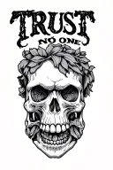 trust no one skull and dager scary American traditional black and grey tattoo design idea