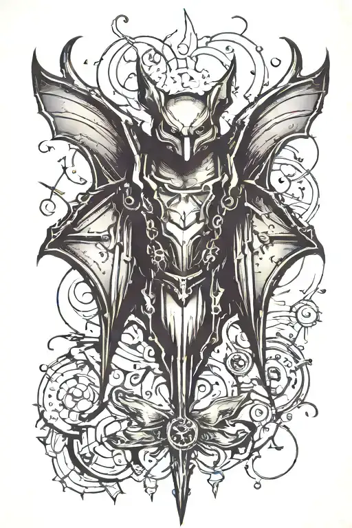cyberpunk bat hanging tattoo design idea