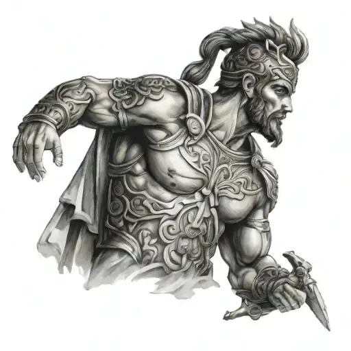 Create a Tatto from the left and right side of a man body Epic roman type looks like A decoration of gods and warrior tattoo design idea