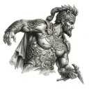 Create a Tatto from the left and right side of a man body Epic roman type looks like A decoration of gods and warrior tattoo design idea