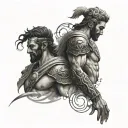 Create a Tatto from the left and right side of a man body Epic roman type looks like A decoration of gods and warrior tattoo design idea