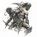 Create a Tatto from the left and right side of a man body Epic roman type looks like A decoration of gods and warrior tattoo design idea