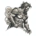 Create a Tatto from the left and right side of a man body Epic roman type looks like A decoration of gods and warrior tattoo design idea
