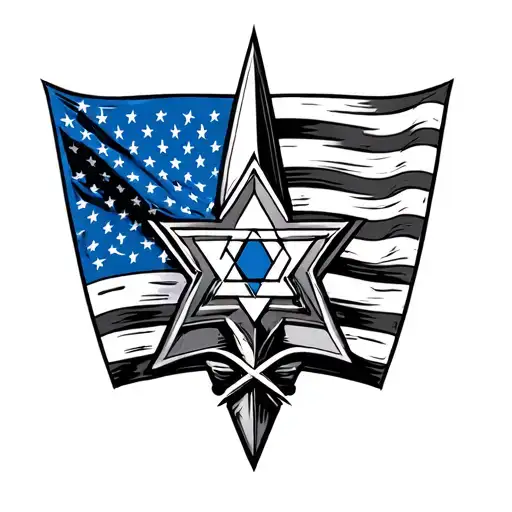 Ukrainian trident, Jewish star, cross, American flag tattoo design idea