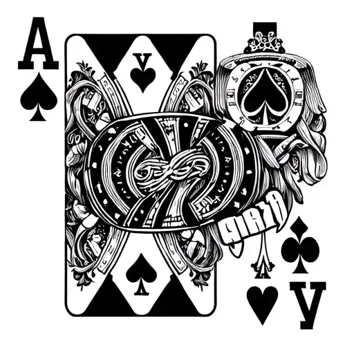 Queen of Diamonds + Jack of Clubs, poker chips, Underground design, gritty calligraphy and graffiti style tattoo design idea