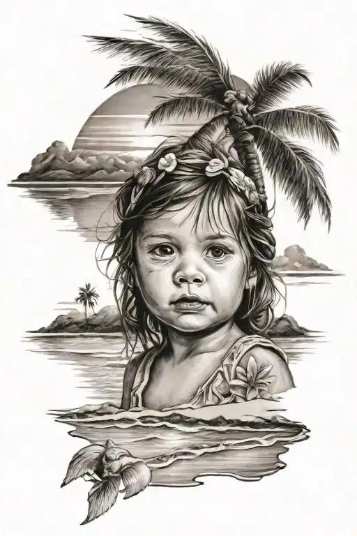 New Born  Daughter Beach sunset tattoo design idea