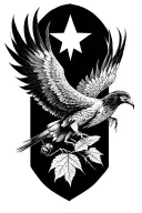 a phoenix flying under a philant star brings a leaf of lorium in its beak to a single ant tattoo design idea