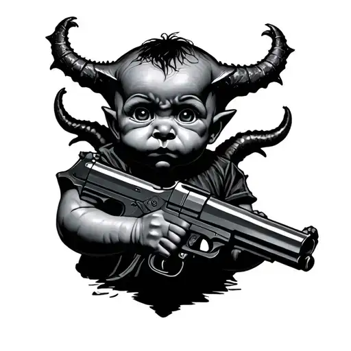 baby demon holding guns tattoo design idea