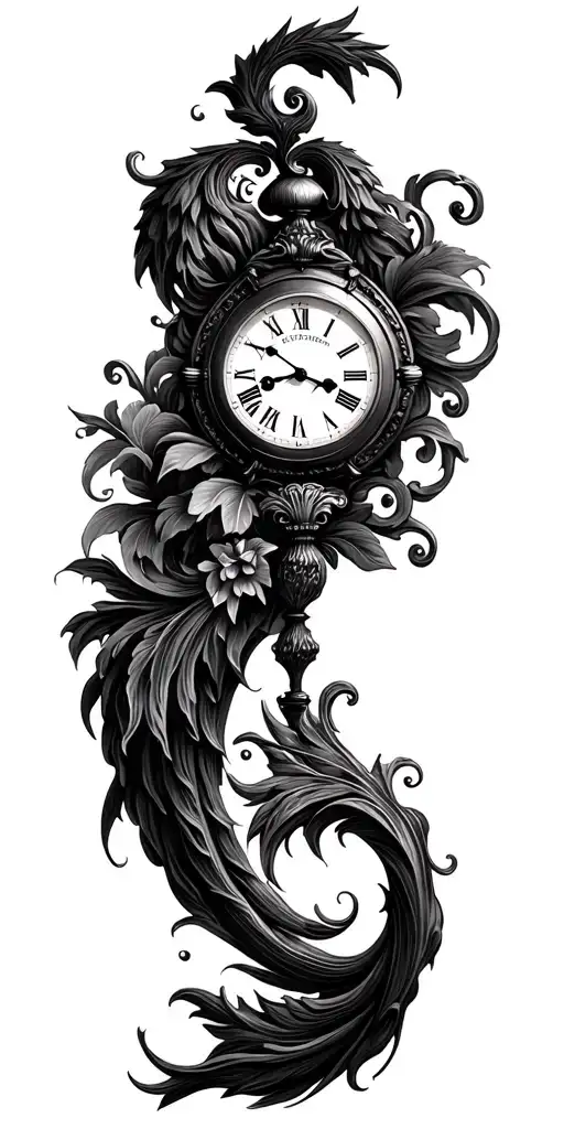 old style clock borderless with kids birthdates inside tattoo design idea