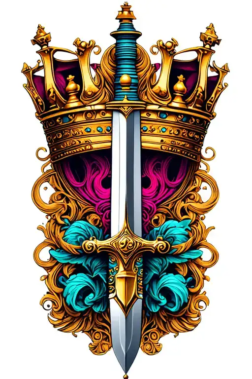 "surreal" Chess king filigree background sword piercing tattoo design idea