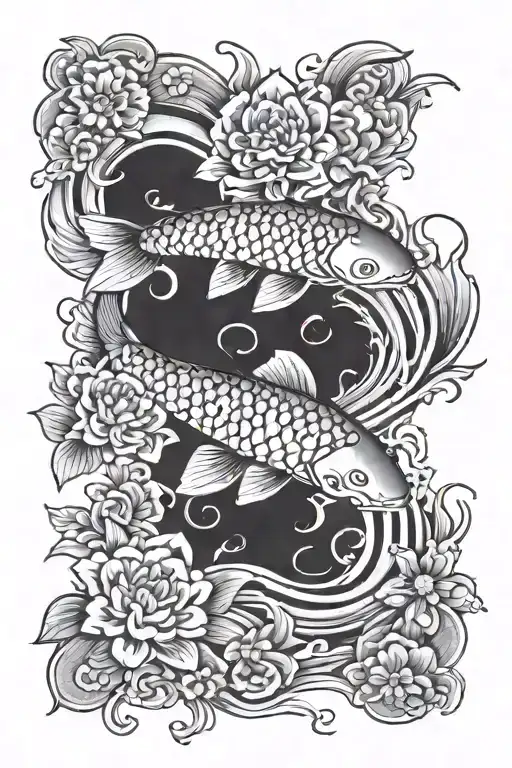 flowers and koi fish swimming upstream and downstream irezumi style upper half sleeve tattoo tattoo design idea