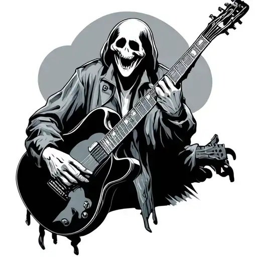 ghost jacket holding a guitar tattoo design idea