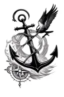 black seawoman, anchor, Compass rose, bird, lighthouse tattoo design idea
