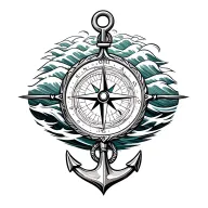compass with anchor and ocean waves tattoo design idea