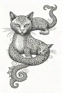 cat dog and seahorse gracefully swimming tattoo design idea