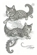 cat dog and seahorse gracefully swimming tattoo design idea