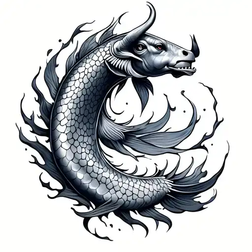 pisces combine fire ox tattoo design idea