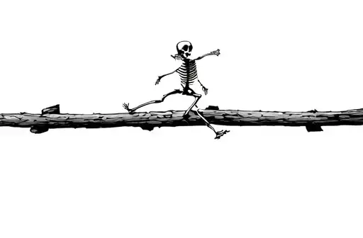 "A skeleton running across logs" tattoo design idea