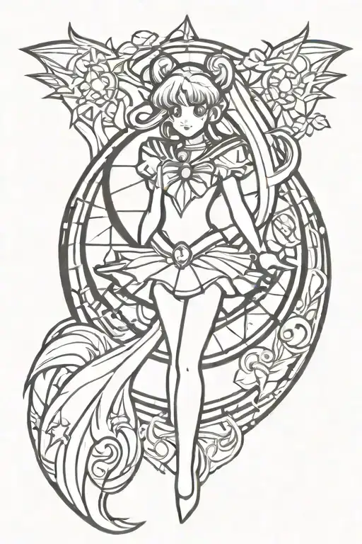 sailor moon stain glass window tattoo design idea
