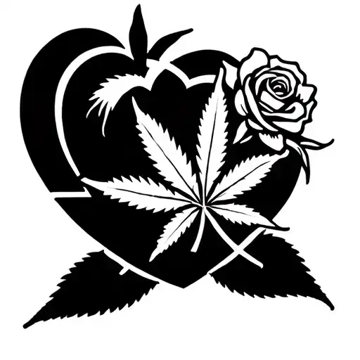 a heartbeat tattoo with a weed leaf in the middle and a rose flower head at the end  tattoo design idea