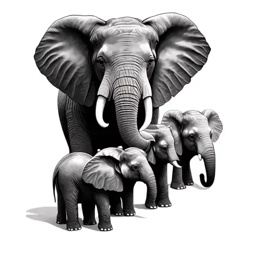 mother elephant and 4 baby elephant tattoo design idea