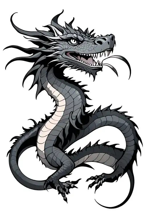fine line dragon with face looking up  tattoo design idea
