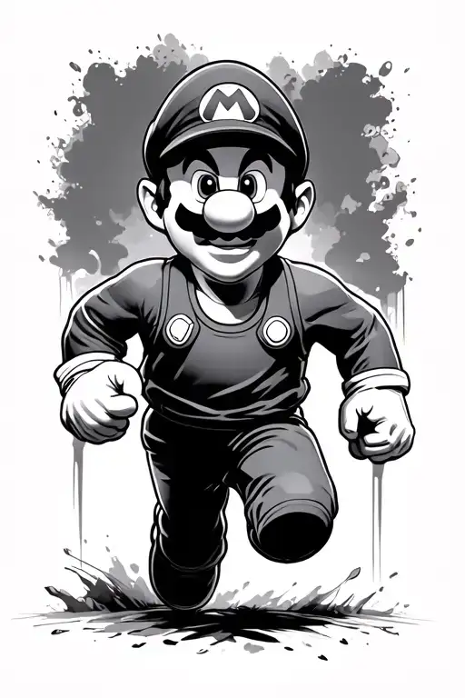mario running tattoo design idea
