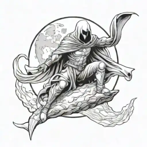 a tattoo design wih moon knight sitting on the moon of the first days of the month    tattoo design idea
