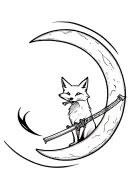 A fox eating a katana inside the moon tattoo design idea