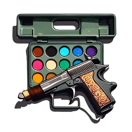 paint palette with brush and tattoo gun  tattoo design idea