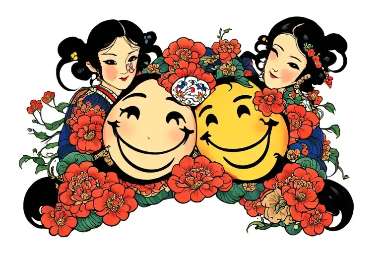 smiley faces family tattoo design idea