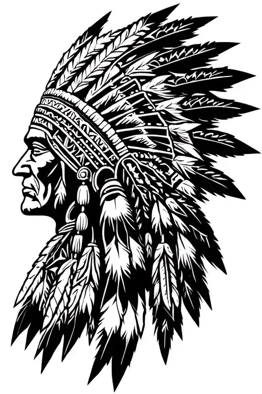 Indian chief headress facing east tattoo design idea