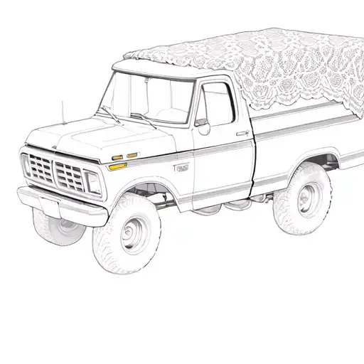 Lace blanket draped over a 1976 Ford F 150 tattoo design idea