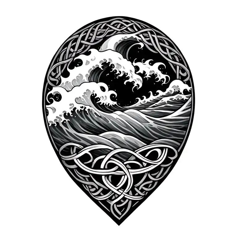 ocean waves, Celtic writing, Cian, Luke tattoo design idea