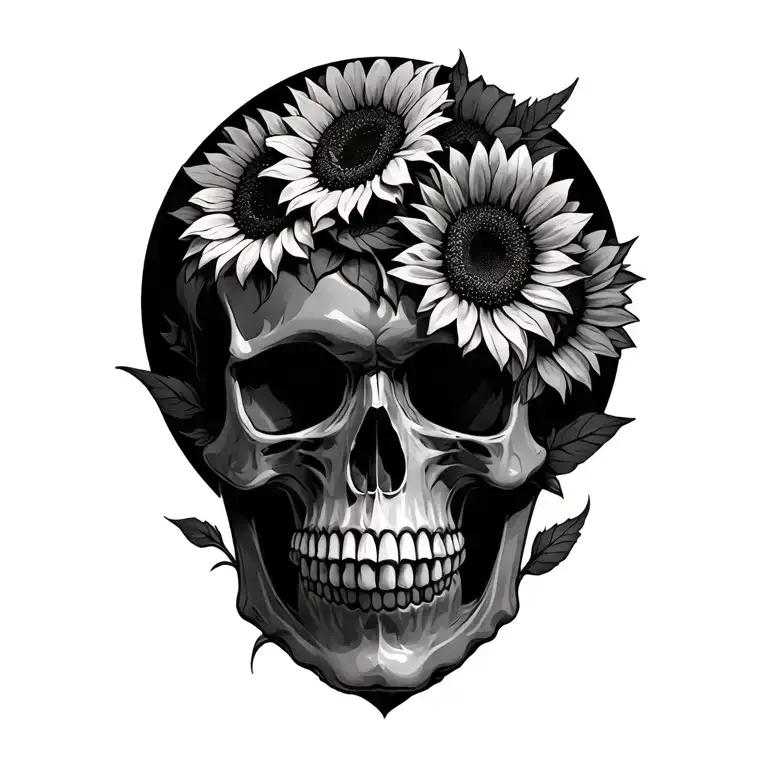 skulls and sunflowers wrapped tattoo design idea