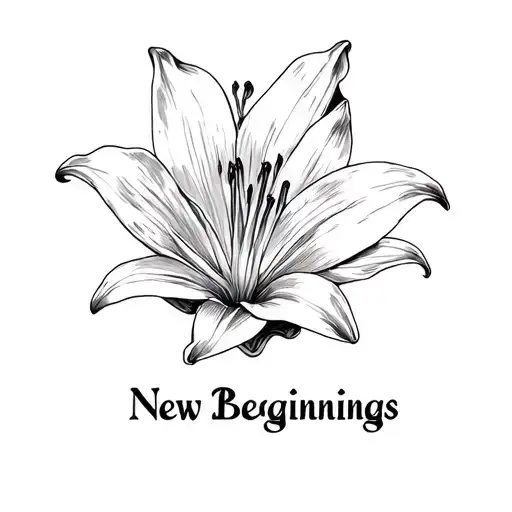 tattoo design with a small lily with the words new beginnings under it tattoo design idea
